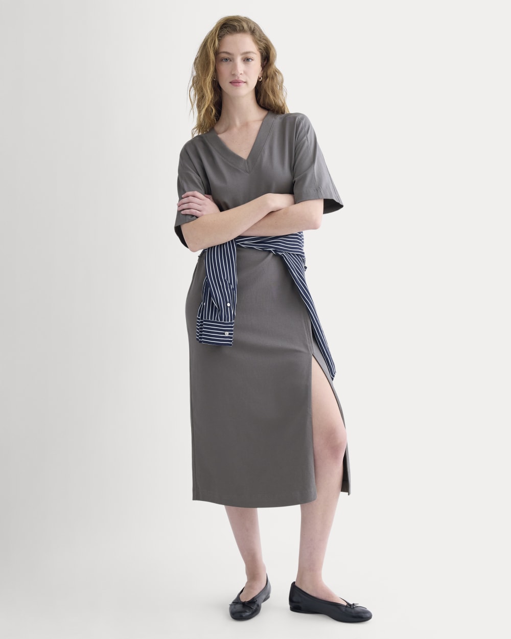 Weekend Tee Midi Dress in Charcoal Grey — front view