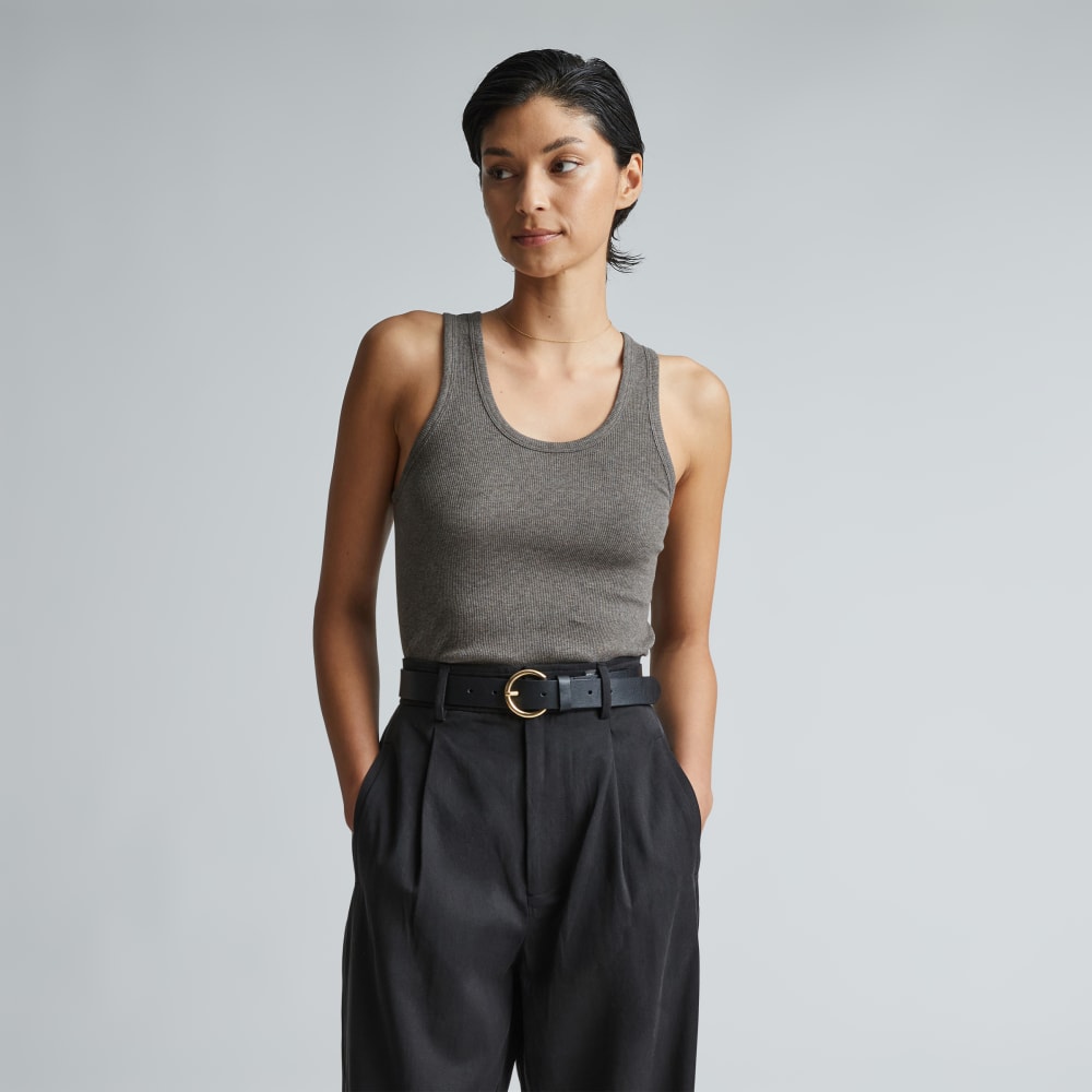The Luxe Rib Tank in Heathered Fatigue — front view