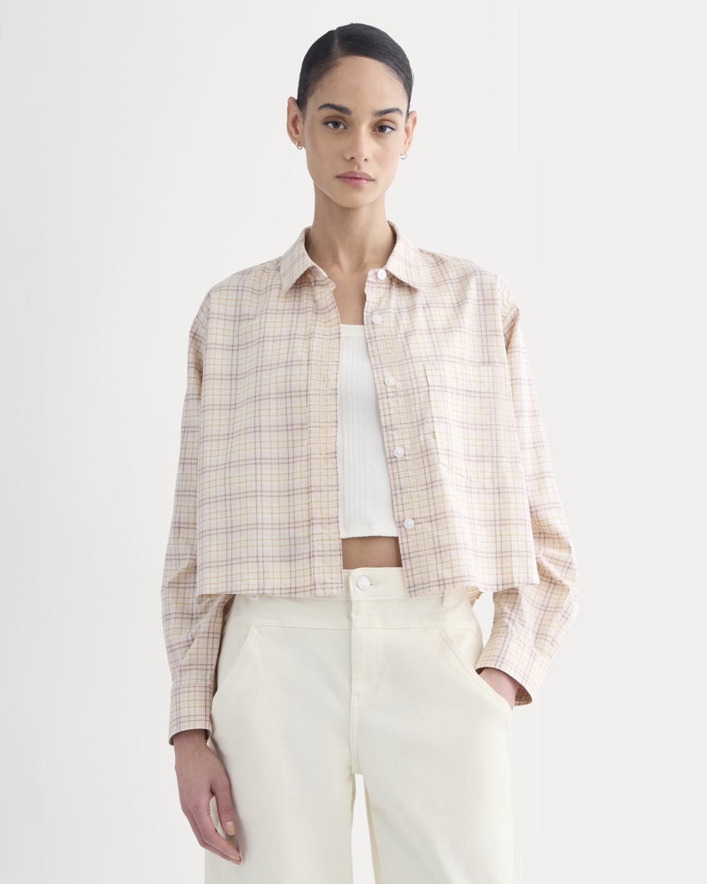 The Way-Short Shirt in Silky Cotton in Plaid — front view