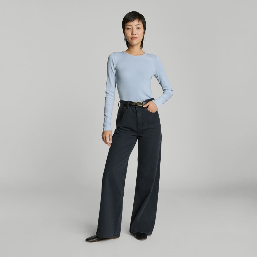 The Pima Micro-Rib Long-Sleeve Crew in Mist — detail view