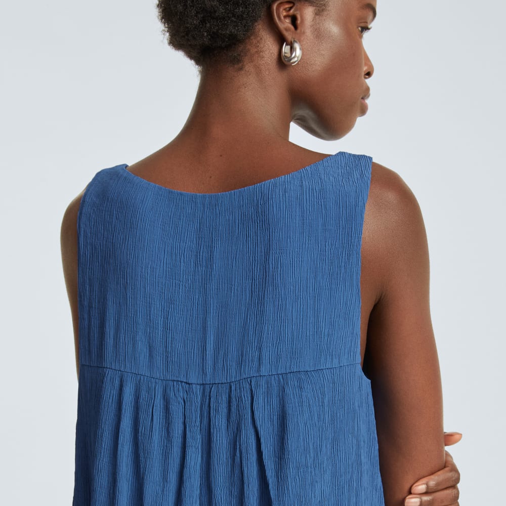 The Naia™ Ripple Tank Dress in Deep Blue — detail view