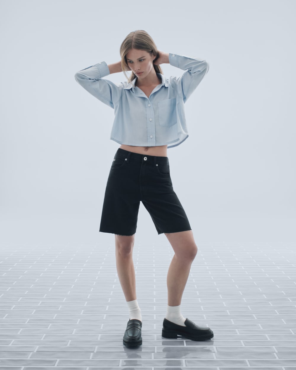 The OG Baggy Jean Short in Washed Black — detail view