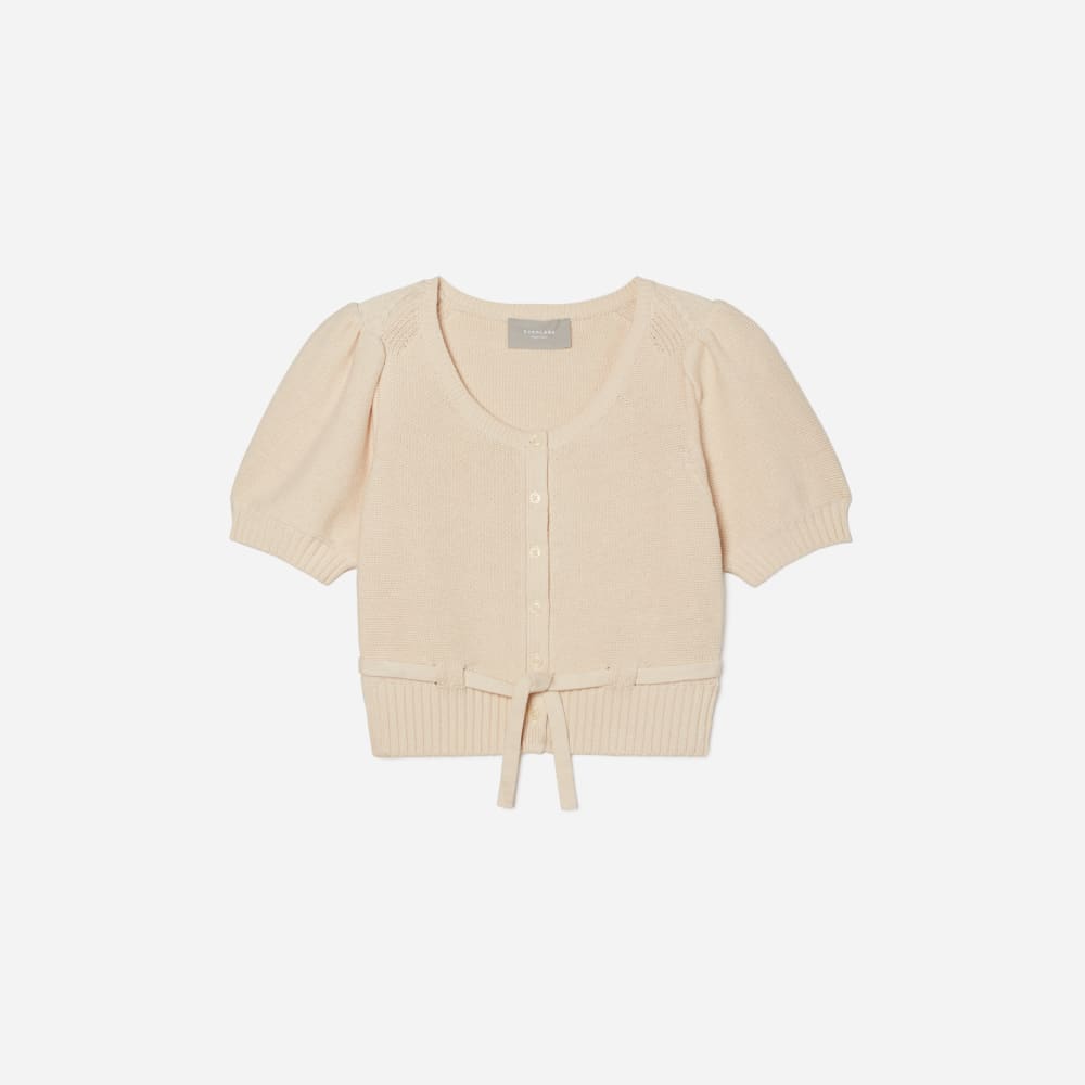 The Puff Sleeve Sweater Top in Parchment — front view