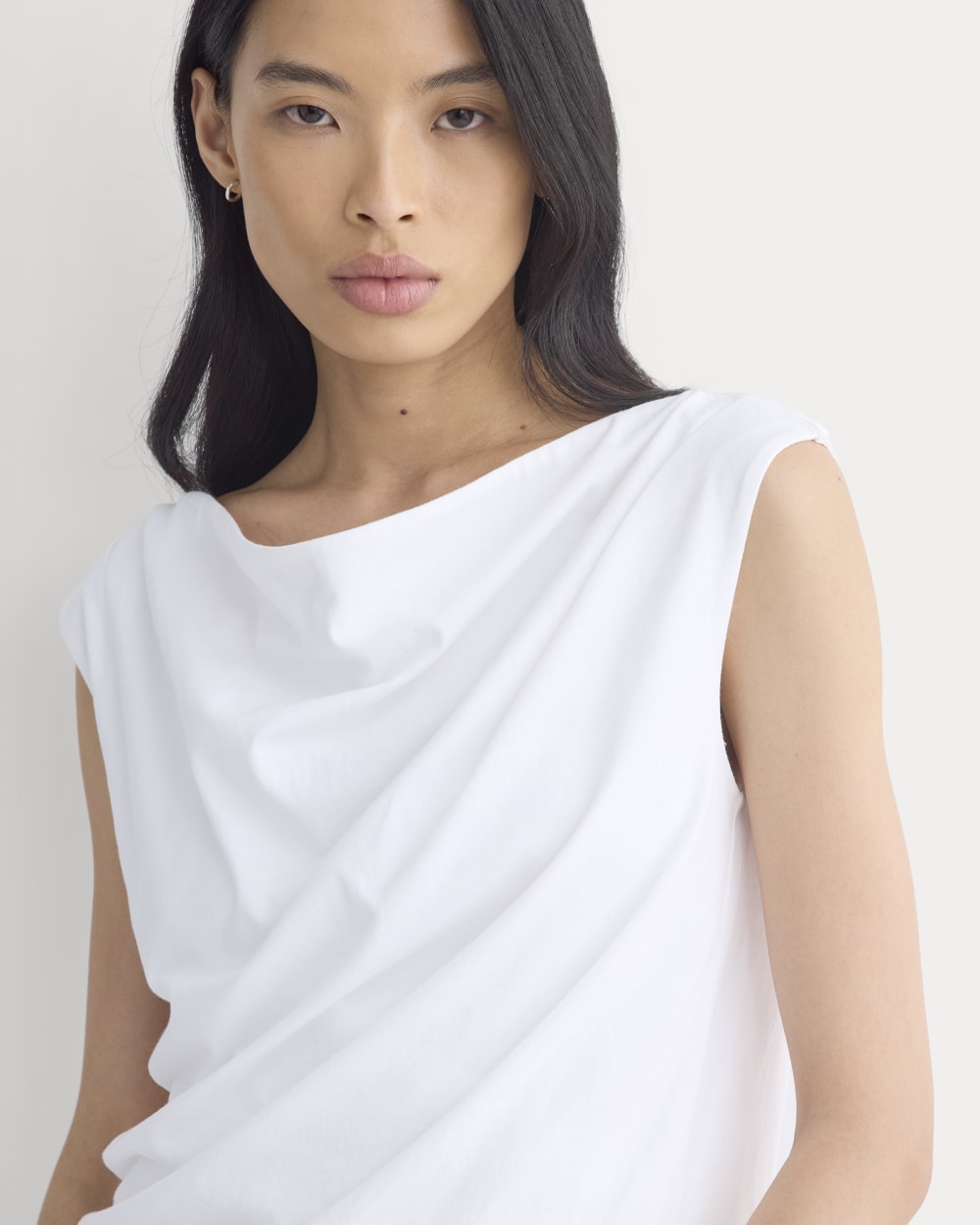 Boatneck Twisted Top in Essential Cotton in White — detail view