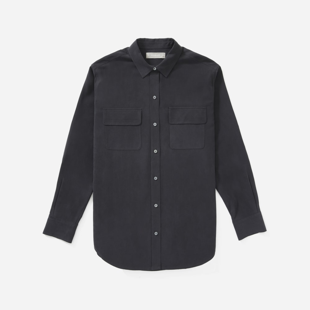 The Washable Silk Relaxed Shirt in Washed Black — alternate view