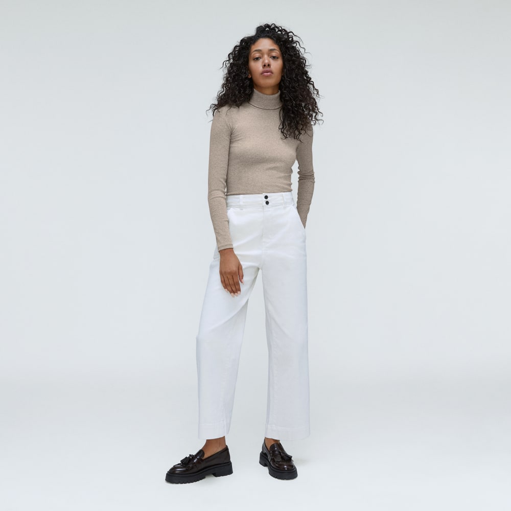 The Luxe Rib Turtleneck in Heathered Meringue — detail view
