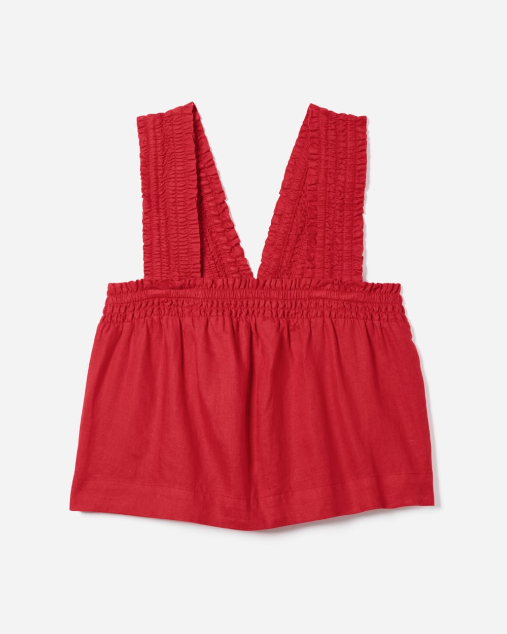 The Smocked Linen Cami in Goji Berry — detail view