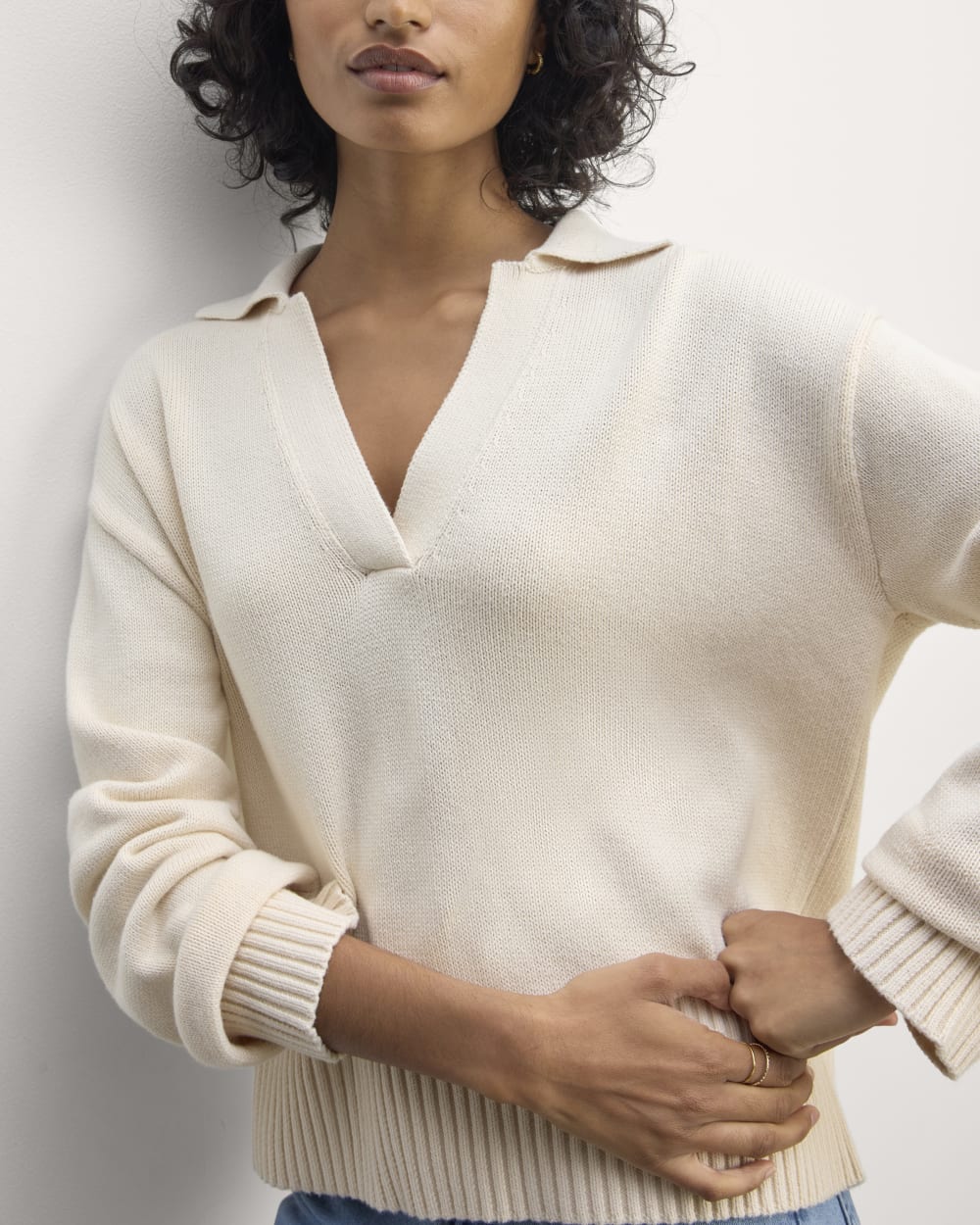 The Boxy Polo in Everyday Cotton in Canvas — detail view