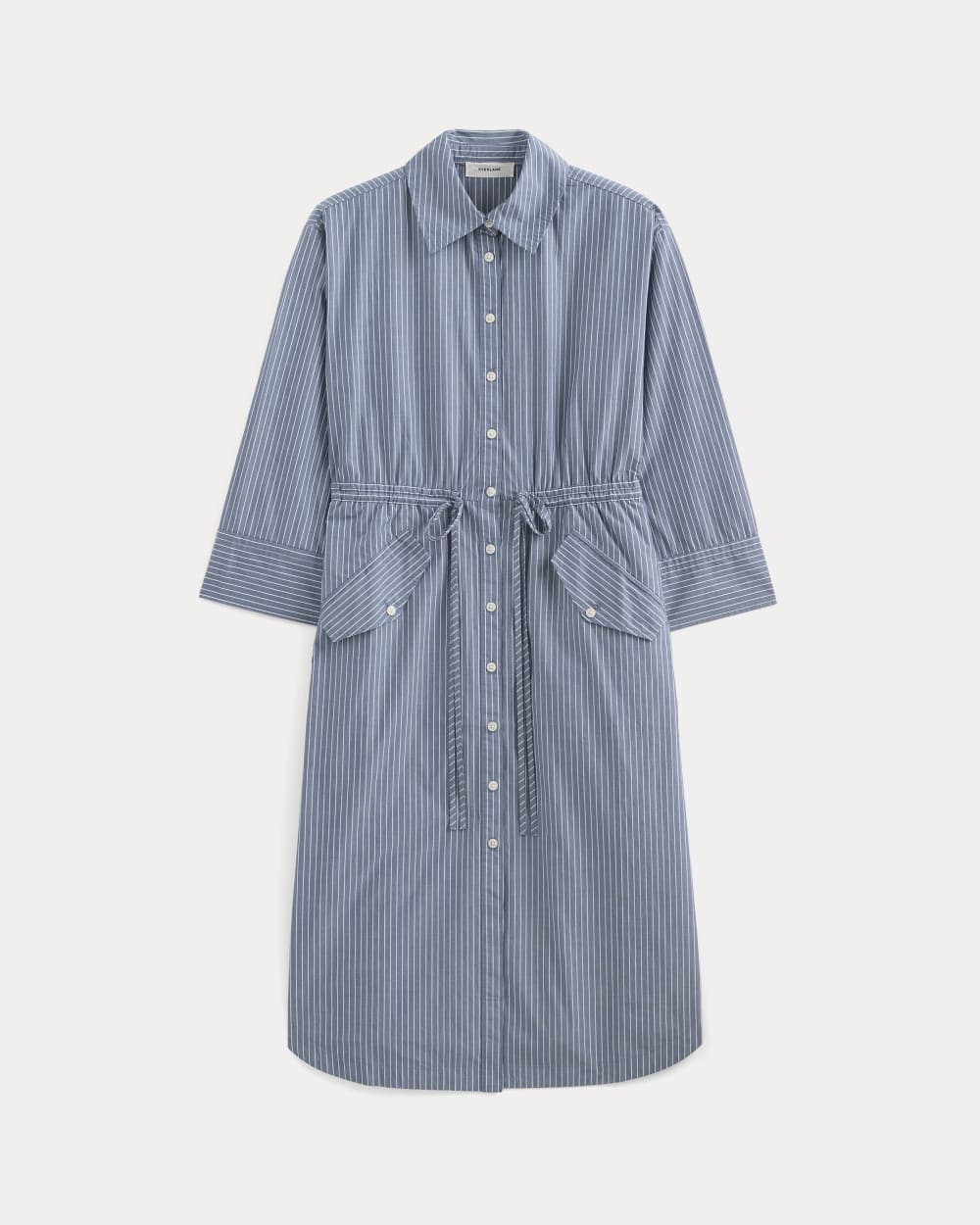 The Drawcord Shirtdress in Ultrasoft Cotton in Mazarine Blue / Optic White — alternate view