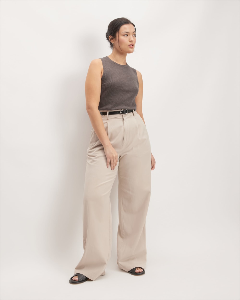 The Tank in Ultrasoft Merino in Heather Cocoa — detail view