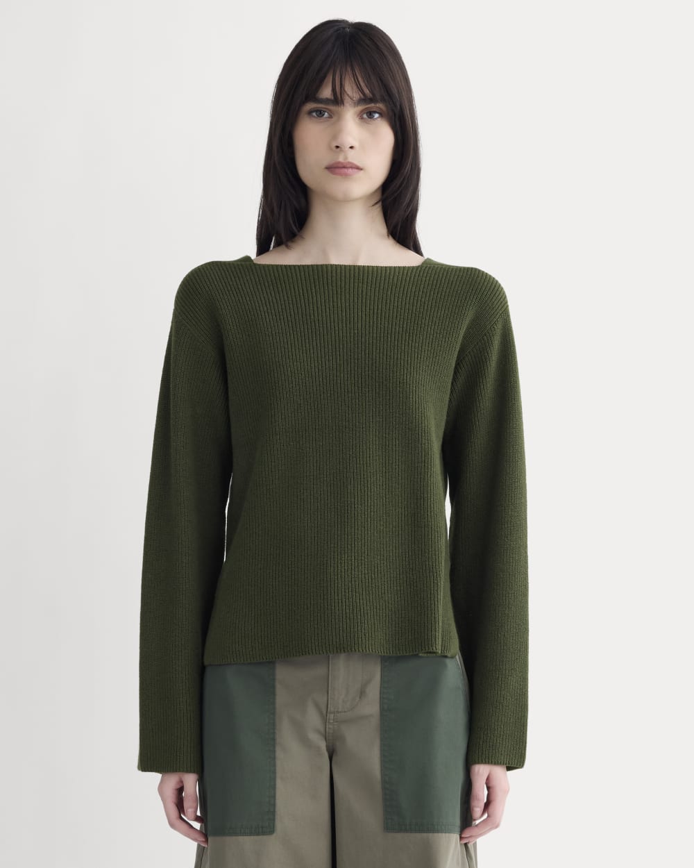 The Boatneck Top in Everyday Cotton in Dark Green — front view