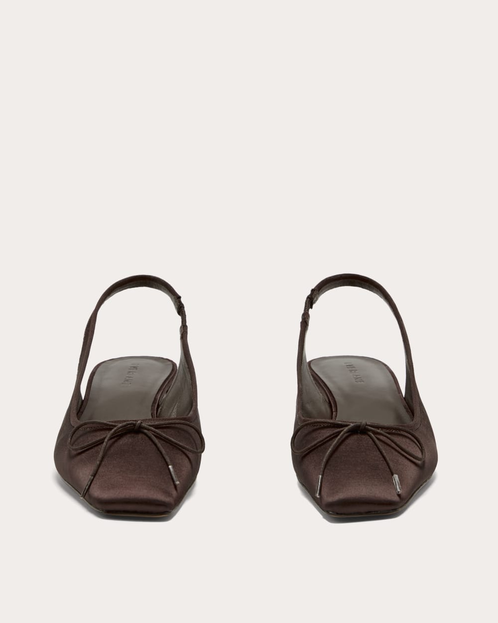 The Ballet Slingback Heel in Deep Brown Satin — detail view