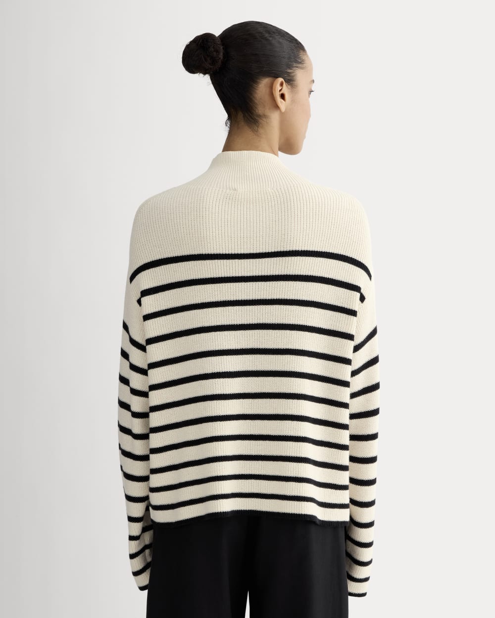 The Slouchy Funnel Neck in Everyday Cotton in Canvas / Black — detail view