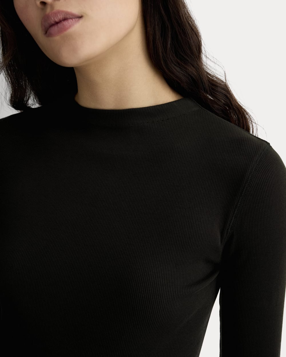 The Luxe Rib Funnel-Neck Tee in Black — detail view