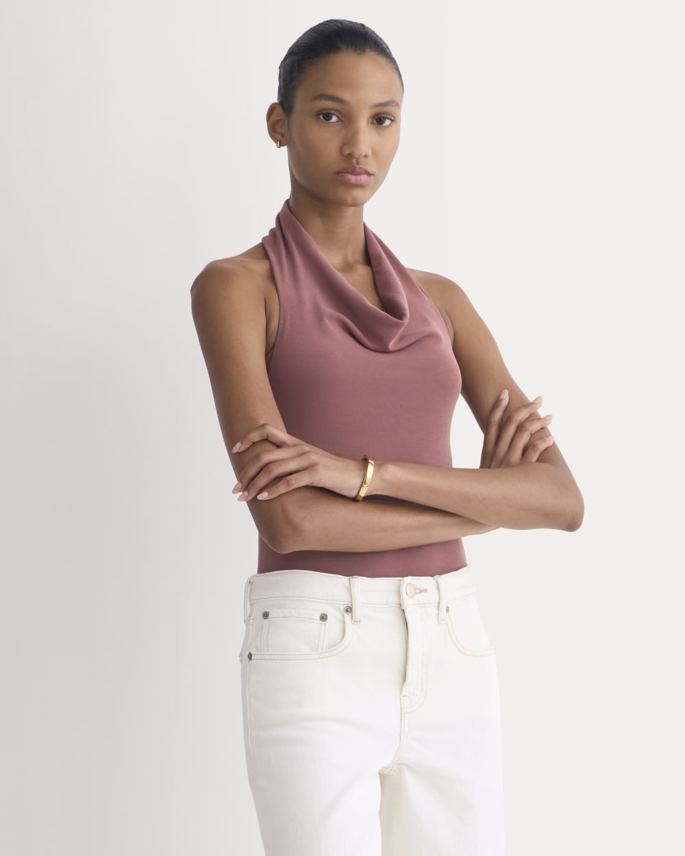 Halter Cowlneck Top in Butterknit in Washed Henna — front view