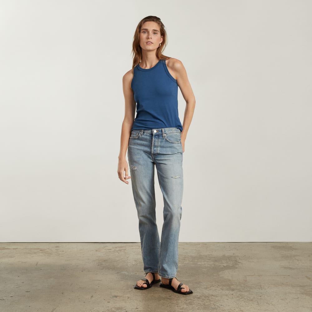 The Tank in Essential Cotton in Deep Blue — detail view