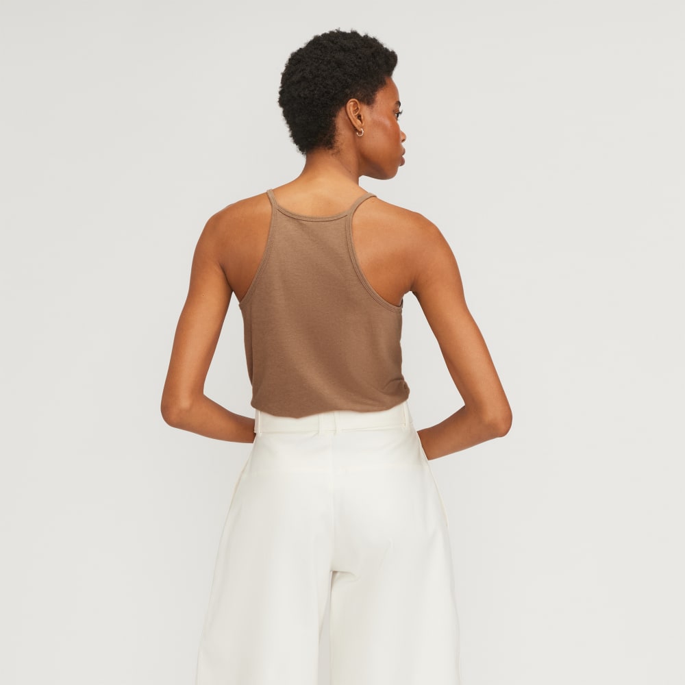The Hemp Cutaway Tank in Carob Brown — detail view