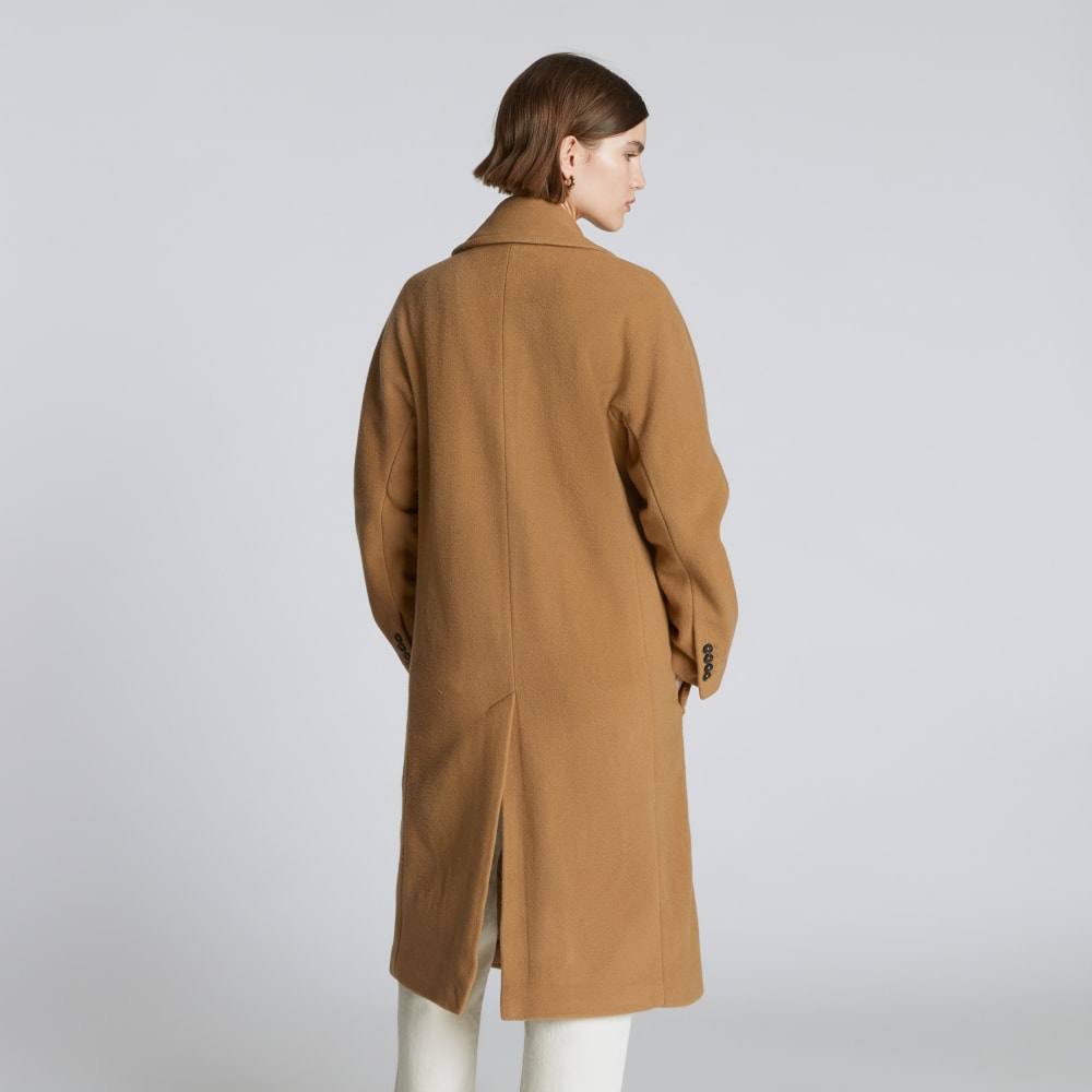 The Italian ReWool® Long Peacoat in Camel — detail view