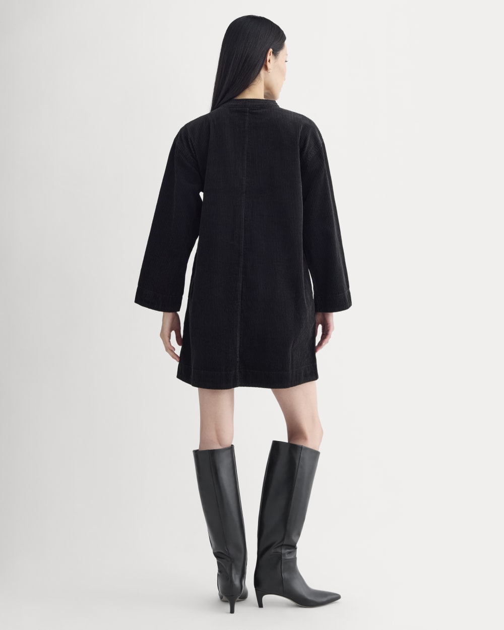 The Corduroy Mini Dress in Black — detail view