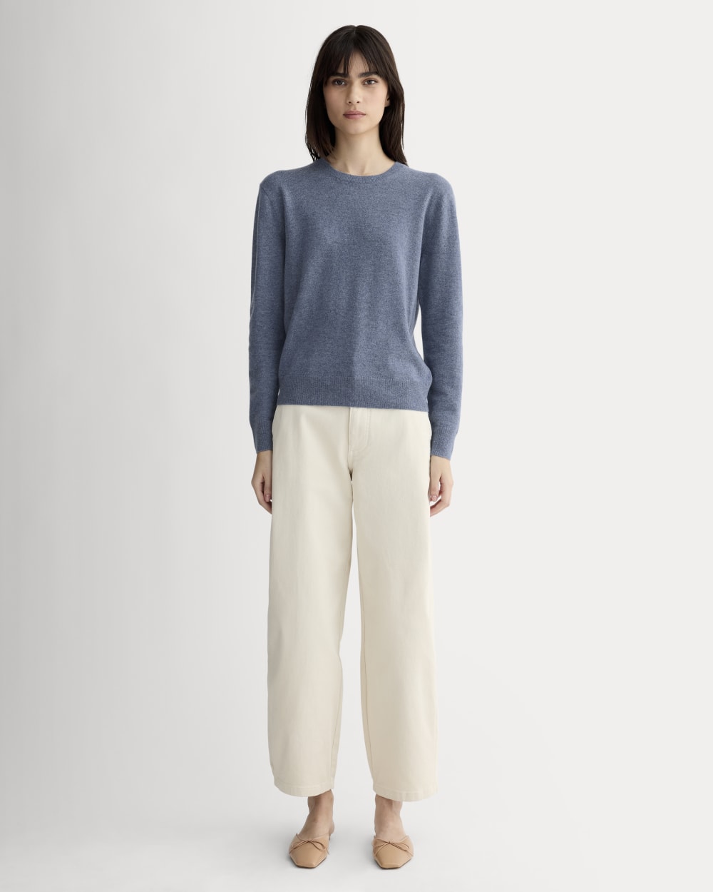 The Classic Crew in Cashmere in Denim Blue — detail view