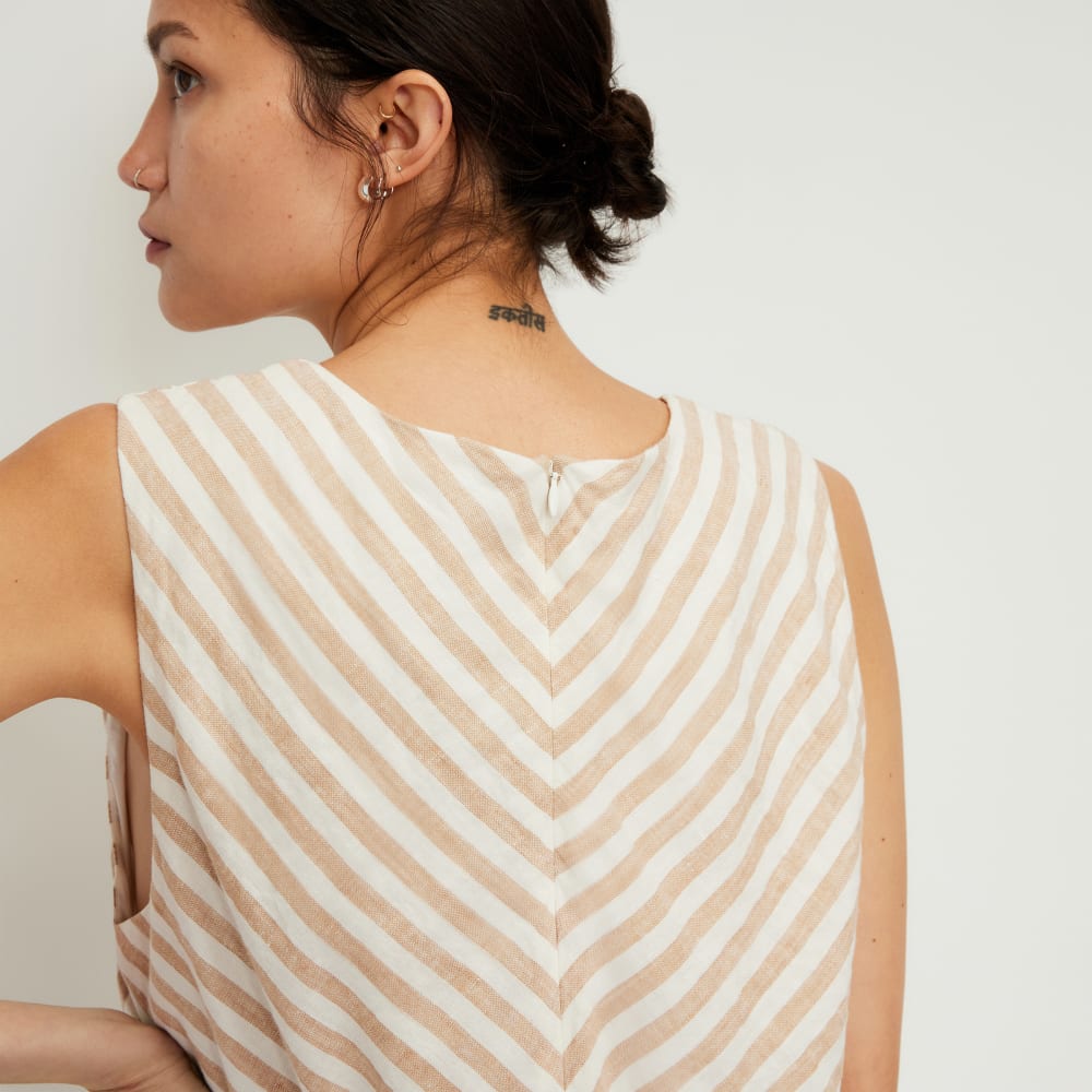 The Linen Bias Cut Dress in Bone / Caramel — detail view