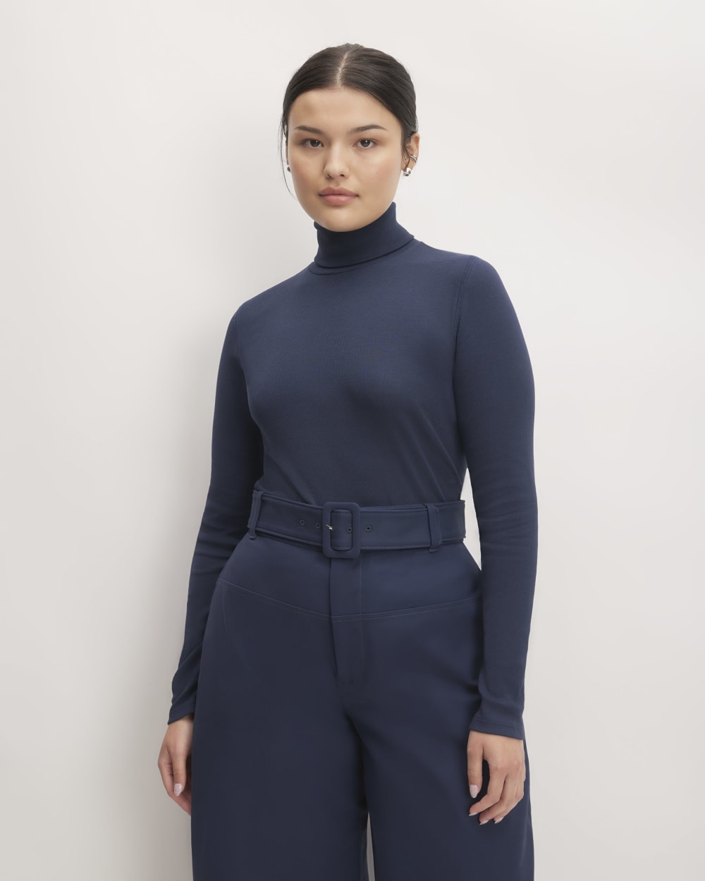 The Luxe Rib Turtleneck in Navy — front view