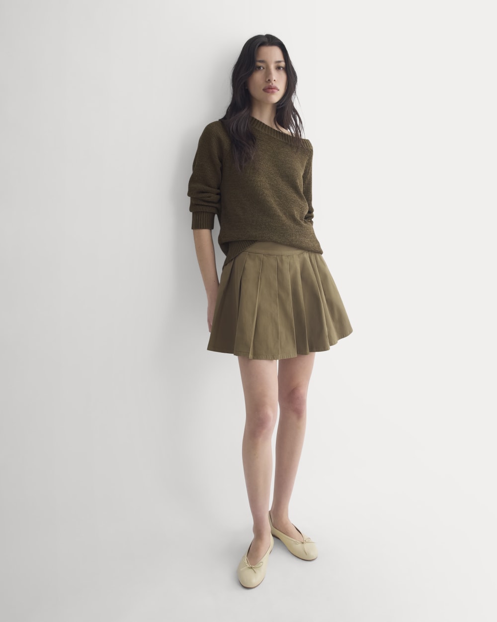 Utility Pleated Mini Skirt in Olive — detail view