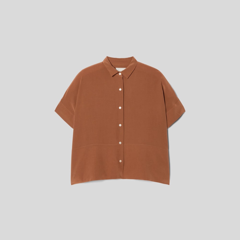 The Boxy Shirt in Washable Silk in Carob Brown — alternate view