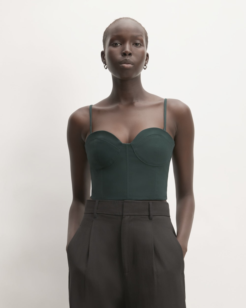 The Structured Cotton Bustier in Scarab — front view