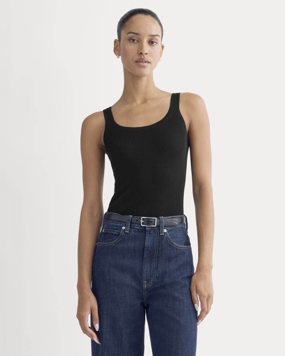 The Light Ribbed Cami in Ultrasoft Merino in Black — front view
