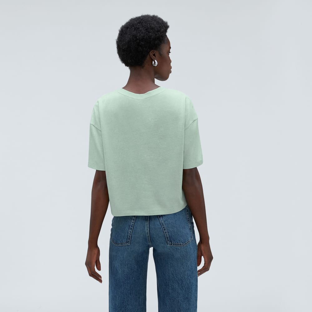 The Vintage Henley Hemp Tee in White Sage — detail view