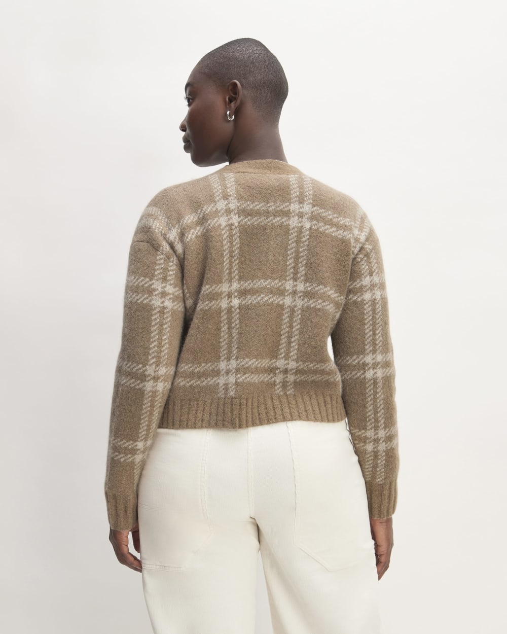The Alpaca V-Neck Cropped Cardigan in Wheat / Lightest Taupe — detail view