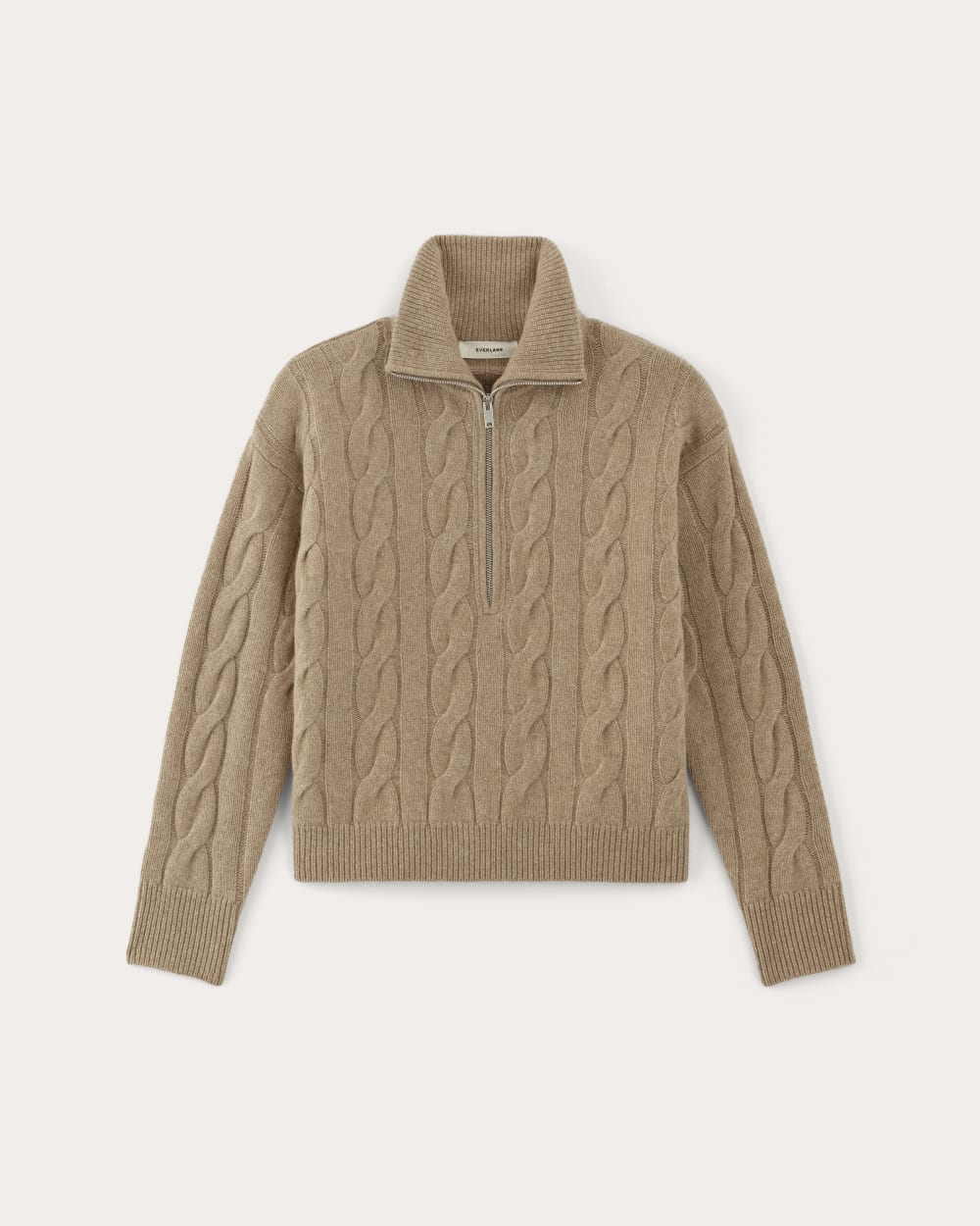 The Cable Half-Zip in Luxe Merino in Oat Melange — alternate view