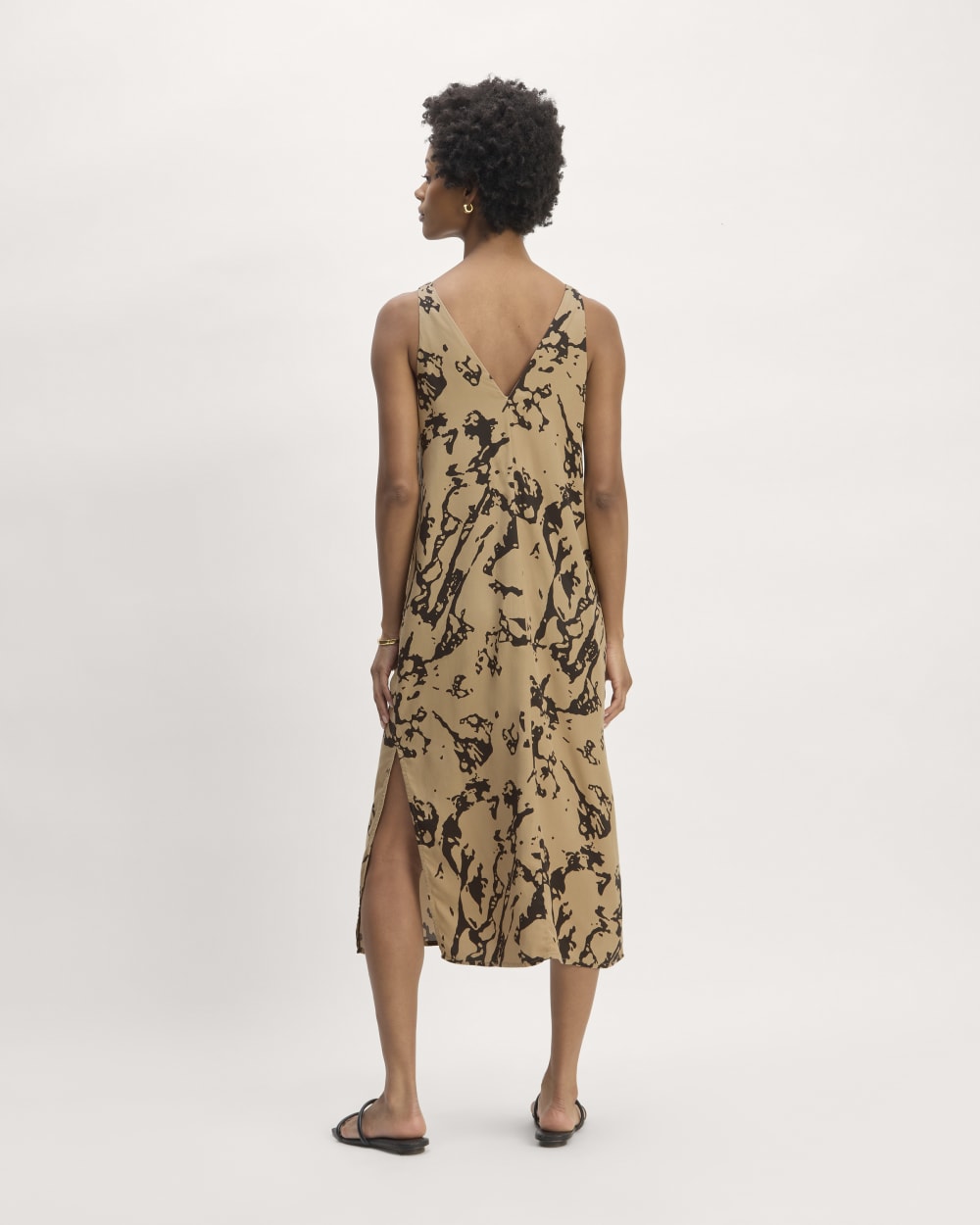 The TENCEL™ Midi Slip Dress in Black / Cornstalk Abstract — detail view