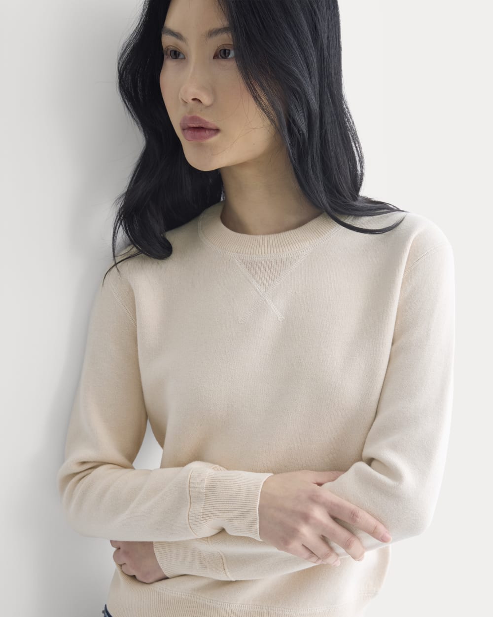 Double Knit Crew in Cotton Merino in Bone/Cream/Sand/Light Camel — detail view