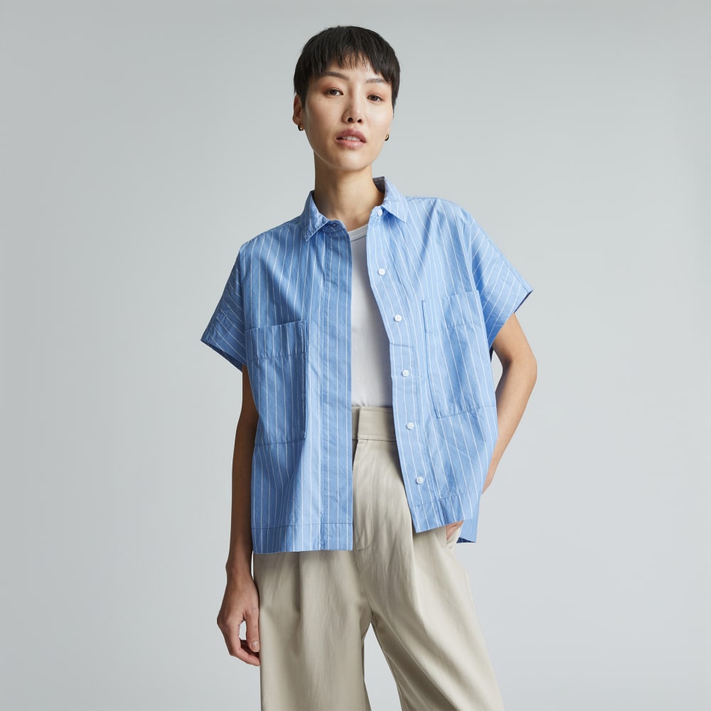 The Short-Sleeve Box Shirt in Mariner Blue / White — front view
