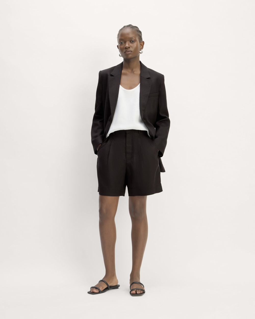 The Linen Way-High® Drape Short in Black — front view