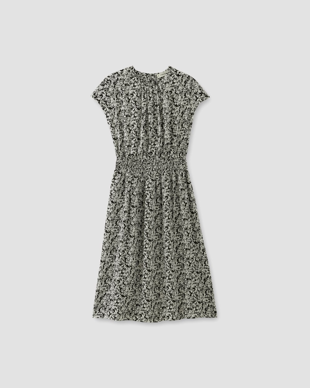 The Gathered Midi Dress in Black / Bone Mini Floral — alternate view