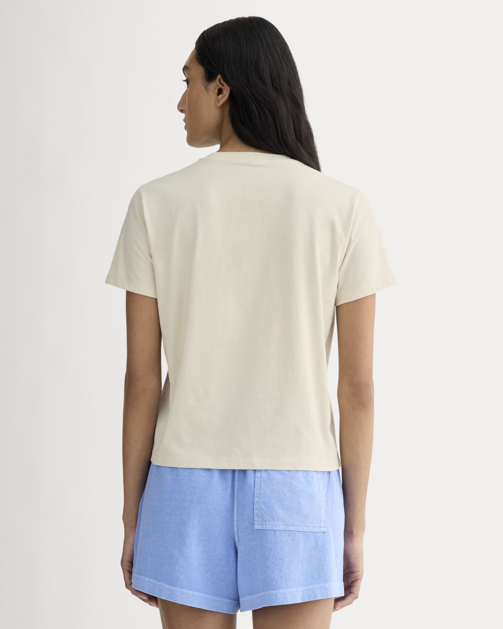 The Everlane x Parks Project Box-Cut Tee in Natural / Granada Sky Blue — detail view