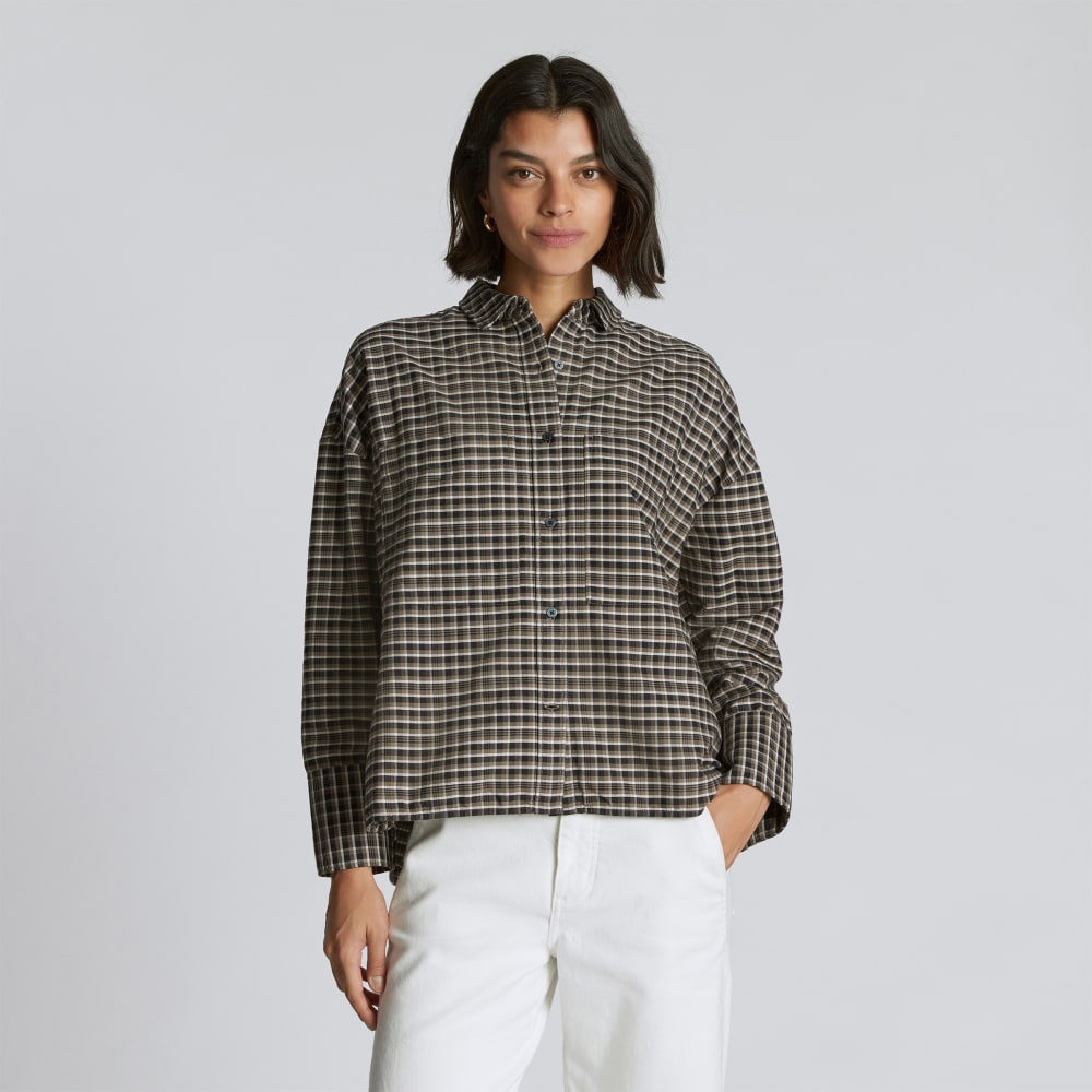 The Boxy Oxford in Falcon Mini Plaid — detail view