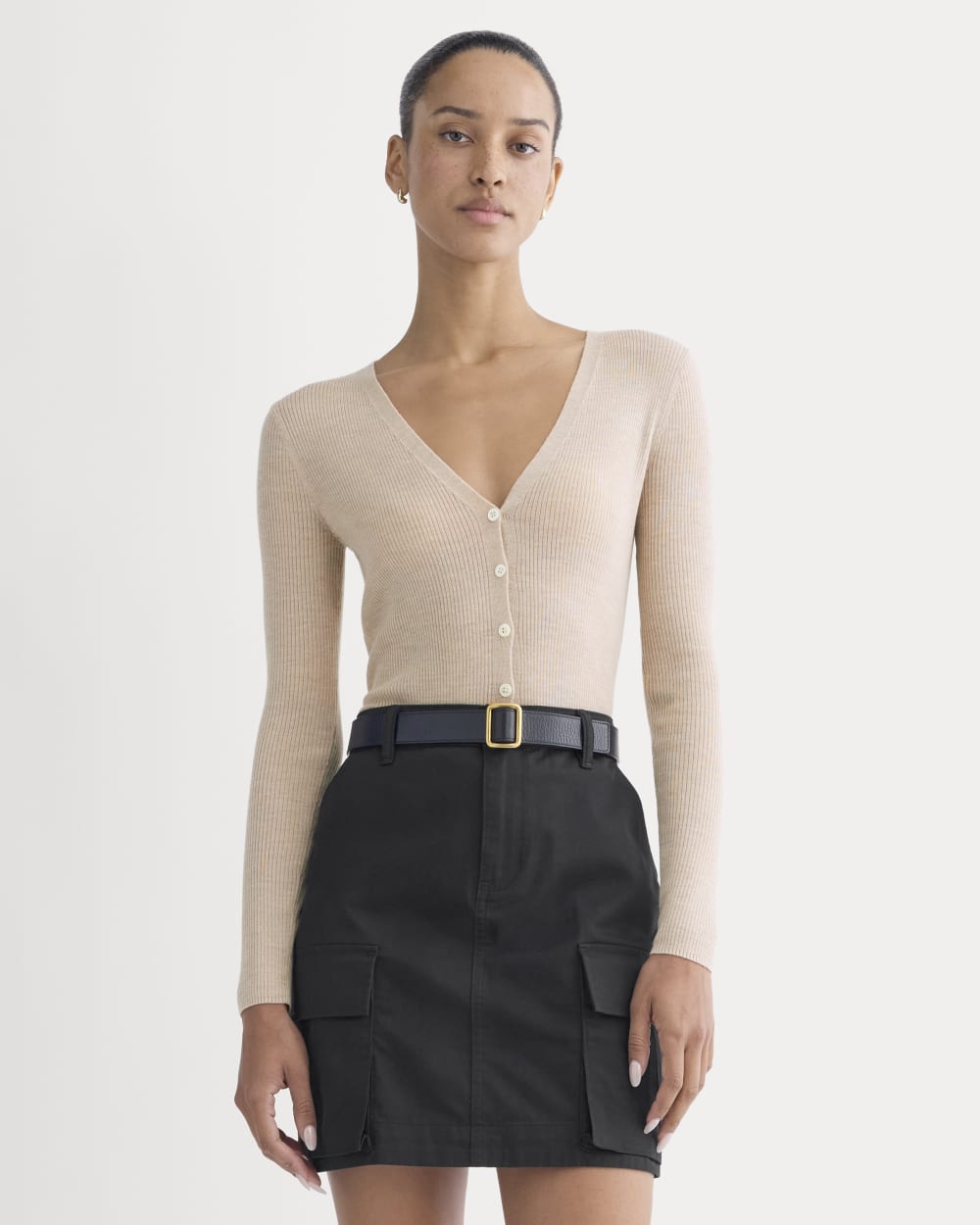 The Cardigan in Ultrasoft Merino in Pale Blush — front view