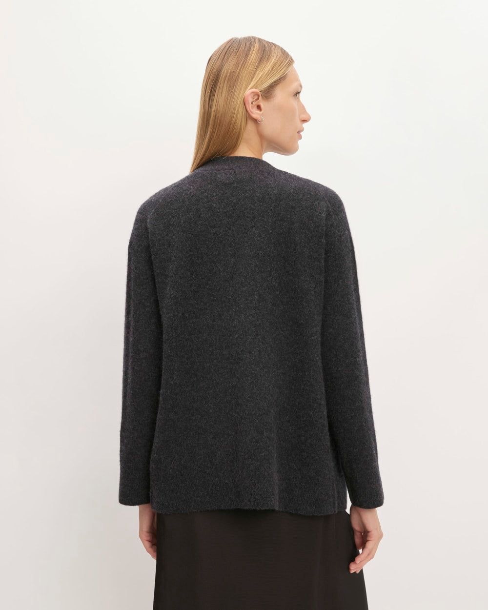 The Cozy-Stretch Relaxed Cardigan in Charcoal — detail view