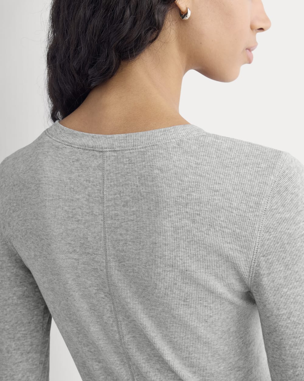 The Luxe Rib Henley in Classic Heather Grey — detail view
