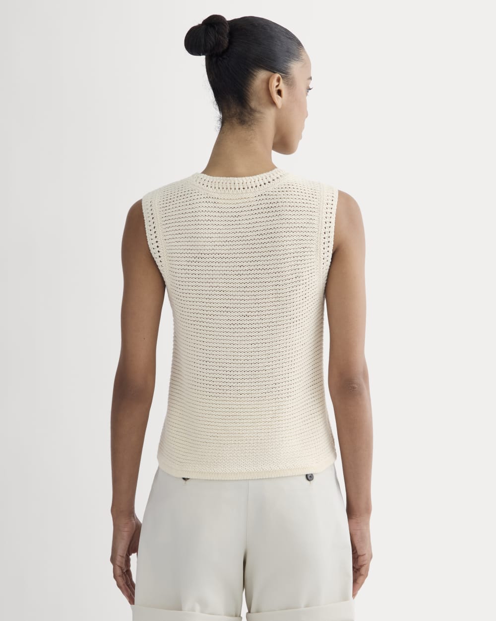 The Organic Cotton Open-Stitch Tank in Canvas — detail view