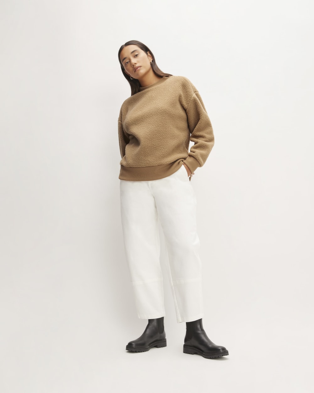 The ReNew Fleece Oversized Crew in Tiger's Eye — detail view