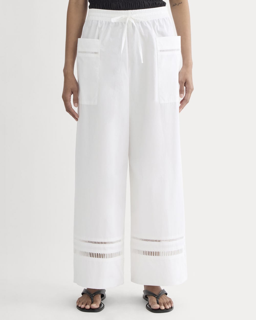 The Lace Trim Pant in White — detail view