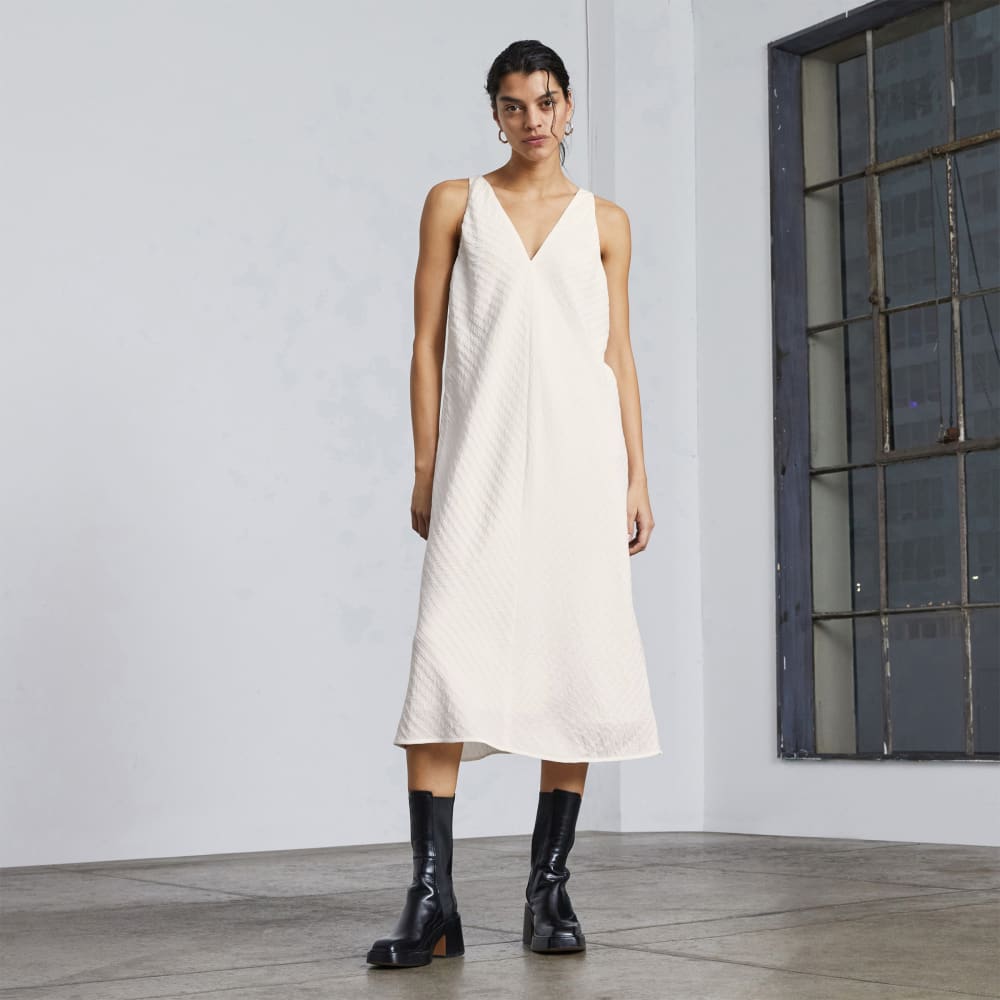 The City Stripe Midi Dress in Bone — front view