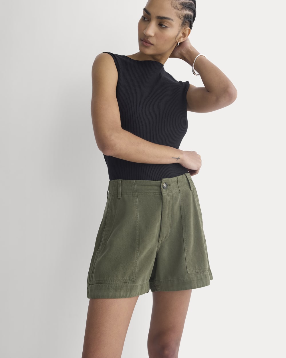 The Utility Short in Buttersoft in Olive Night — front view