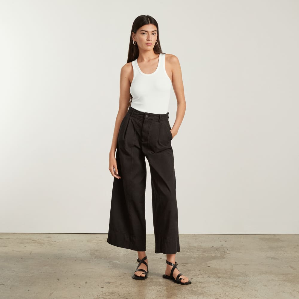 The Pima Micro-Rib U-neck Tank in White — detail view