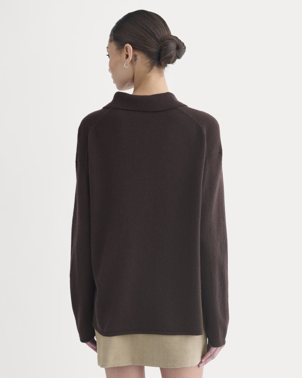Cashmere Button-Up Shirt in Dark Chocolate — detail view